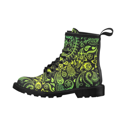 Paisley Green Design Print Women's Boots