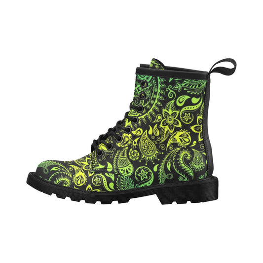 Paisley Green Design Print Women's Boots