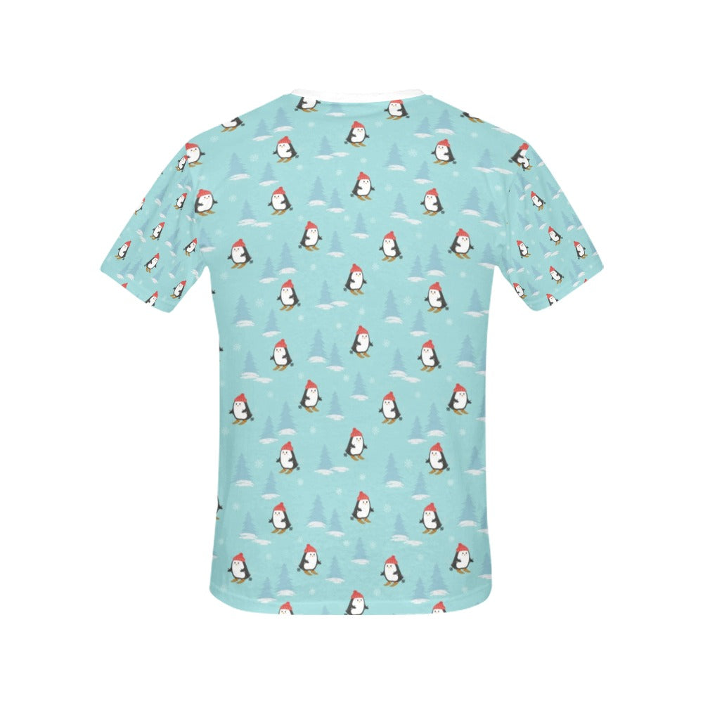 Ski Penguin Print Design LKS304 Women's  T-shirt