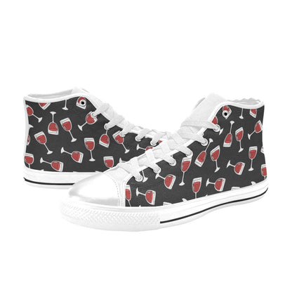 Wine Glass Print Design LKS303 High Top Women's White Shoes