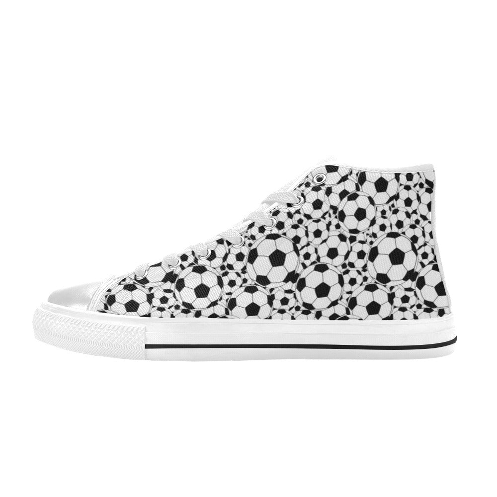 Soccer Ball Print Design LKS301 High Top Women's White Shoes