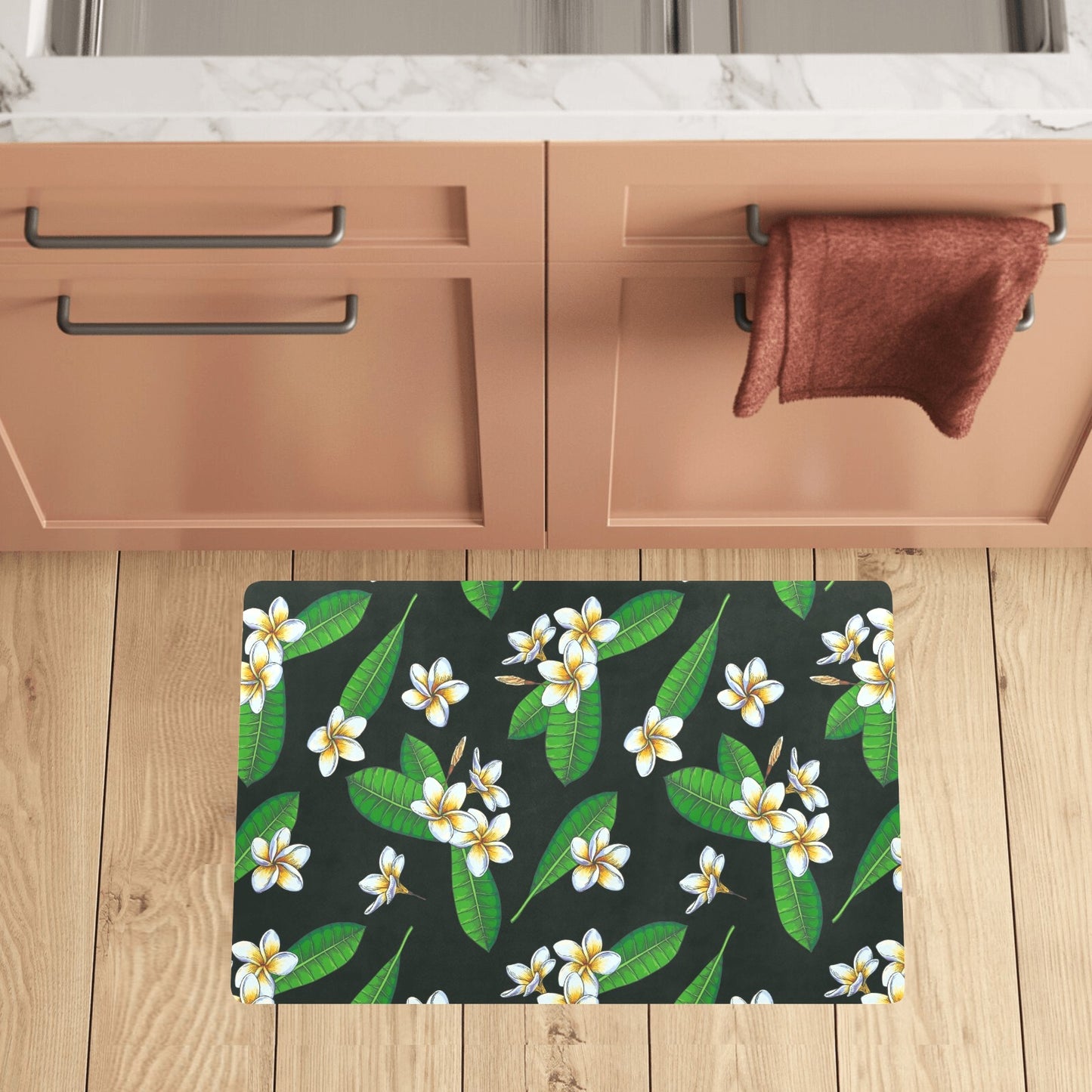White Plumeria Pattern Print Design PM023 Kitchen Mat