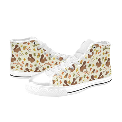 Squirrel Print Design LKS3010 High Top Women's White Shoes
