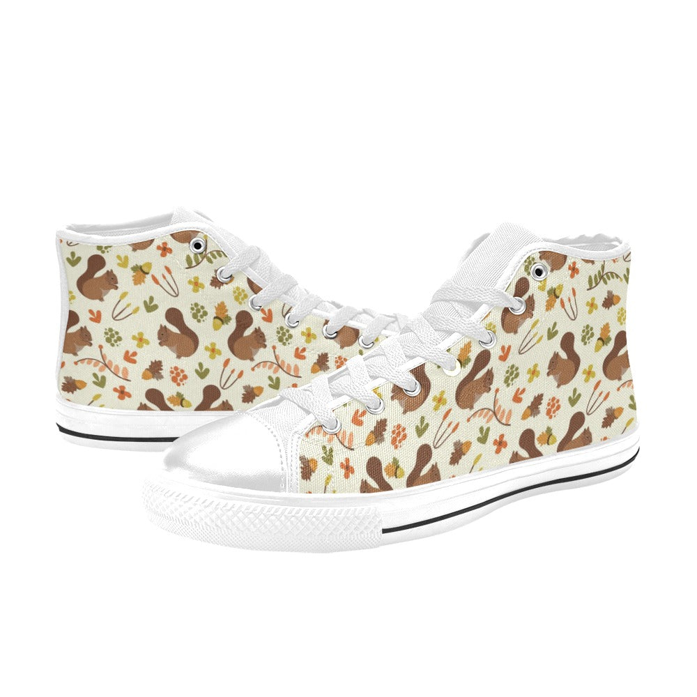 Squirrel Print Design LKS3010 High Top Women's White Shoes
