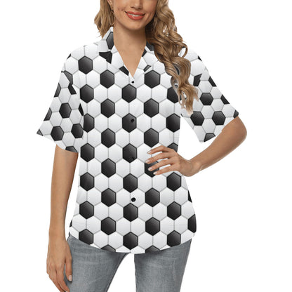 Soccer Ball Texture Print Pattern Women's Hawaiian Shirt