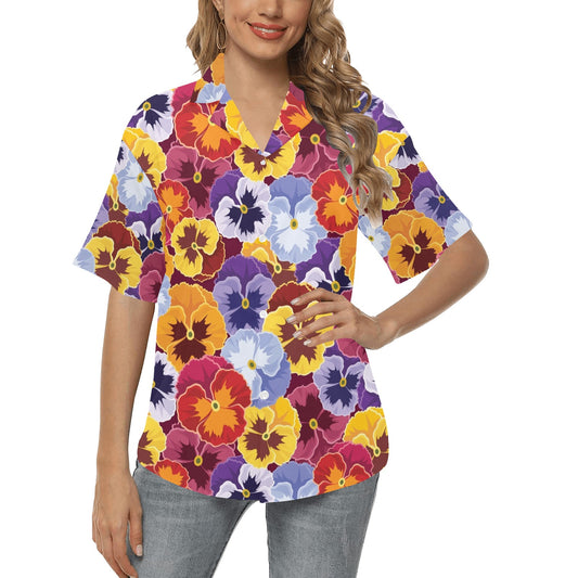 Pansy Pattern Print Design PS01 Women's Hawaiian Shirt