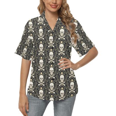 Skull King Print Design LKS307 Women's Hawaiian Shirt