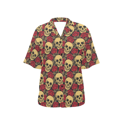 Skull And Roses Print Design LKS302 Women's Hawaiian Shirt