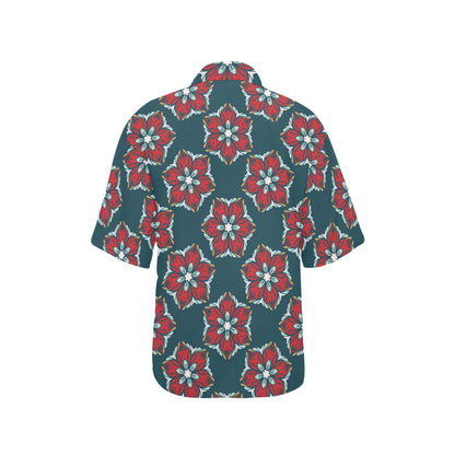 Poinsettia Pattern Print Design A03 Women's Hawaiian Shirt