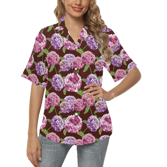 Hydrangea Pattern Print Design HD08 Women's Hawaiian Shirt