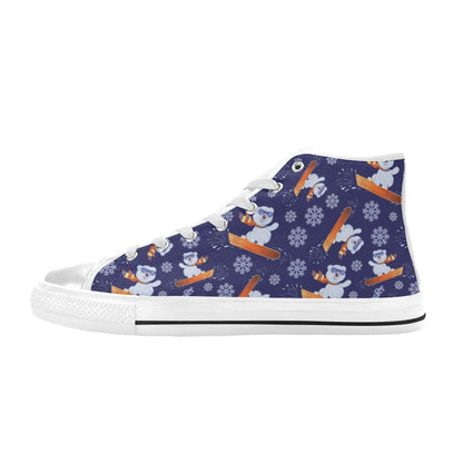 Snowboard Bear Print Design LKS305 High Top Women's White Shoes