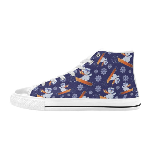 Snowboard Bear Print Design LKS305 High Top Women's White Shoes