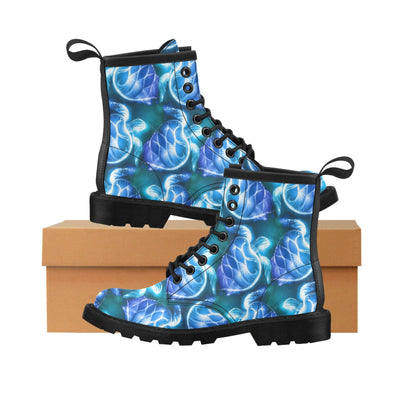 Blue Neon Sea Turtle Print Women's Boots