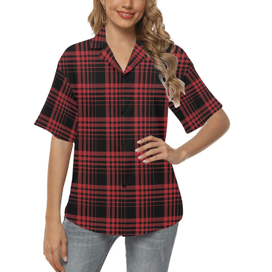 Tartan Red Black Print Design LKS303 Women's Hawaiian Shirt