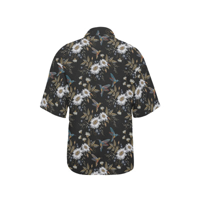 Hummingbird with Embroidery Themed Print Women's Hawaiian Shirt