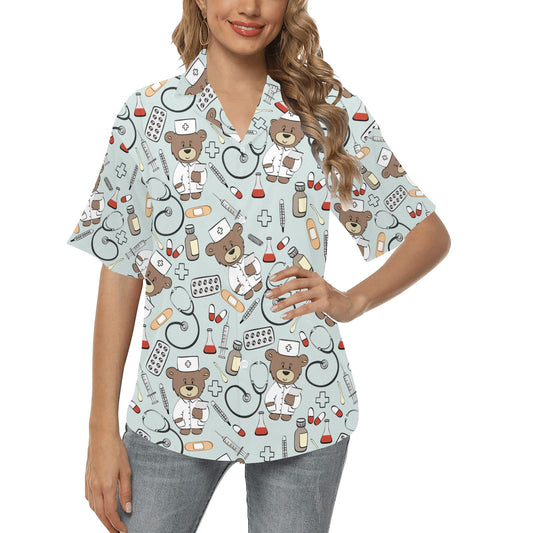 Nurse Bear Pattern Print Design A01 Women's Hawaiian Shirt