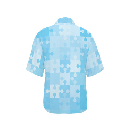 Puzzle Blue Pattern Print Design A04 Women's Hawaiian Shirt