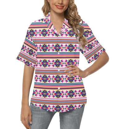 Indian Navajo Neon Themed Design Print Women's Hawaiian Shirt