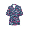 Butterfly Red Deep Blue Print Pattern Women's Hawaiian Shirt