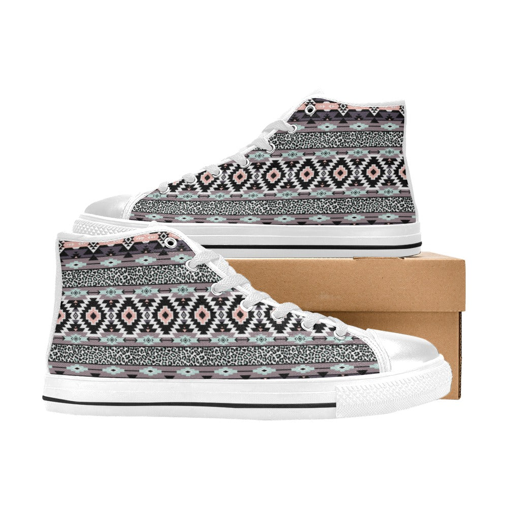 Safari Pattern Print Design LKS302 High Top Women's White Shoes