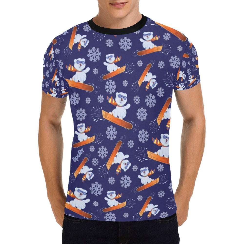 Snowboard Bear Print Design LKS305 Men's All Over Print T-shirt