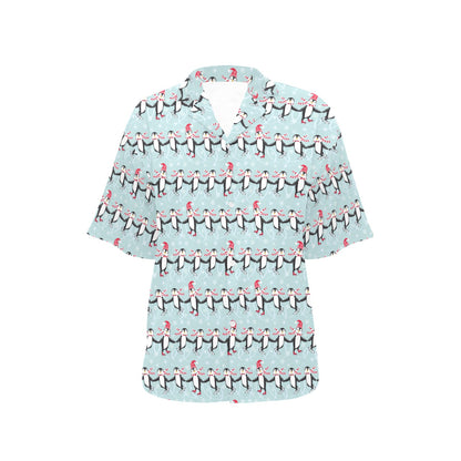 Penguin Sking Design Women's Hawaiian Shirt