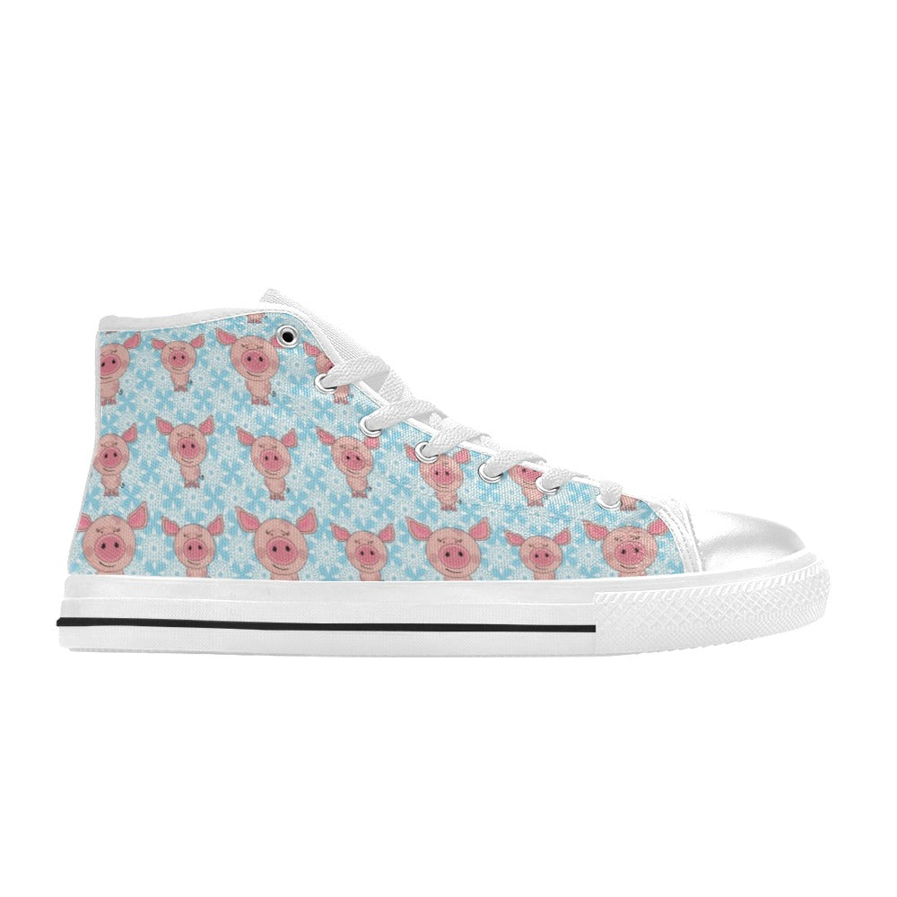 Pig Print Design LKS402 High Top Women's White Shoes