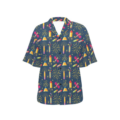 Firework Sparkling Rockets Print Design LKS306 Women's Hawaiian Shirt