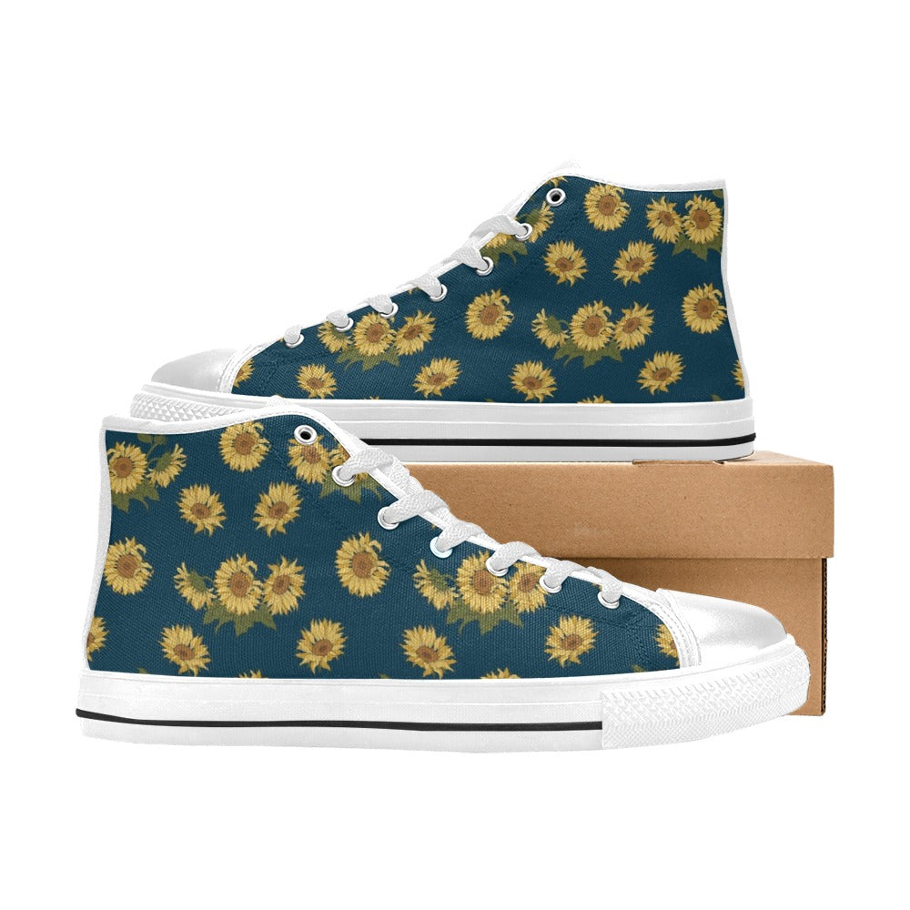 Sunflower Print Design LKS305 High Top Women's White Shoes
