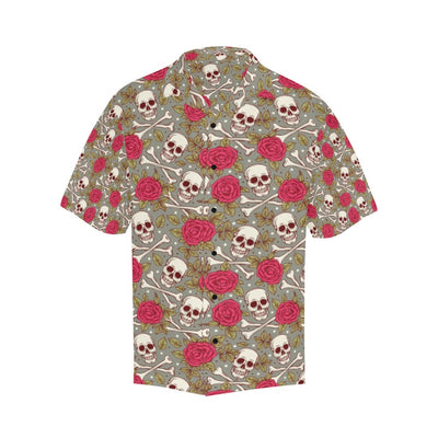 Skull Bone Rose Print Design LKS303 Men's Hawaiian Shirt