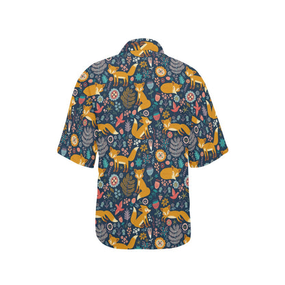 Fox Cute Jungle Print Pattern Women's Hawaiian Shirt