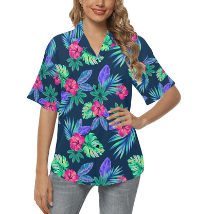 Tropical Flower Pattern Print Design TF09 Women's Hawaiian Shirt