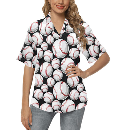 Baseball Black Background Women's Hawaiian Shirt