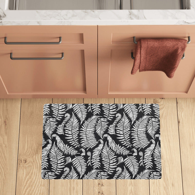 Fern Leave Black White Print Pattern Kitchen Mat