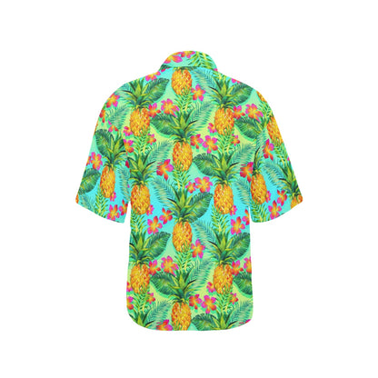 Pineapple Pattern Print Design PP010 Women's Hawaiian Shirt
