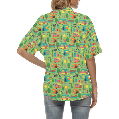 Camping Camper Pattern Print Design 04 Women's Hawaiian Shirt
