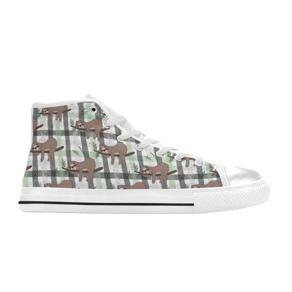 Sloth Print Design LKS301 High Top Women's White Shoes