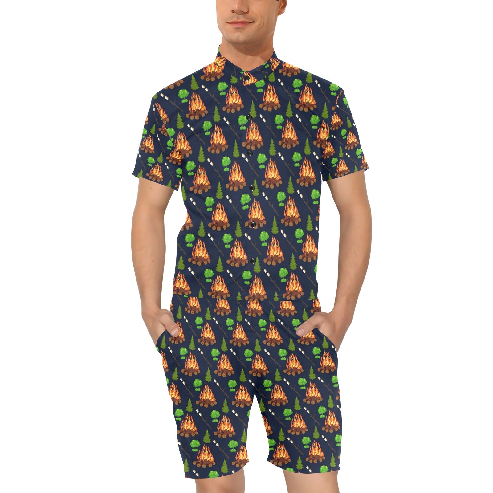 Camfire marshmallow Camping Design Print Men's Romper