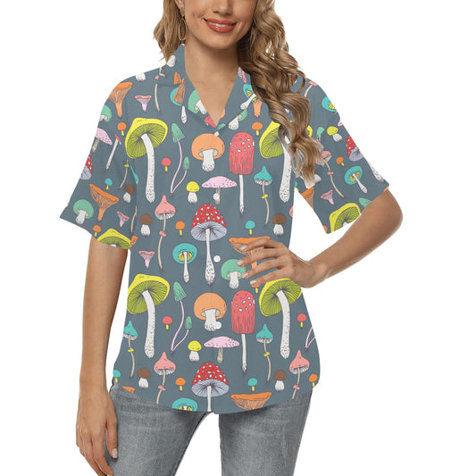 Mushroom Pattern Print Design A03 Women's Hawaiian Shirt
