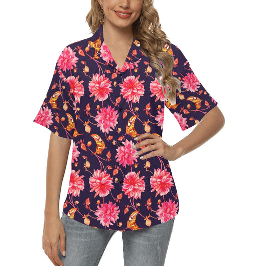 Dahlia Pattern Print Design DH03 Women's Hawaiian Shirt