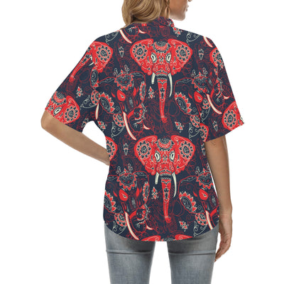 Red Indian Elephant Pattern Women's Hawaiian Shirt