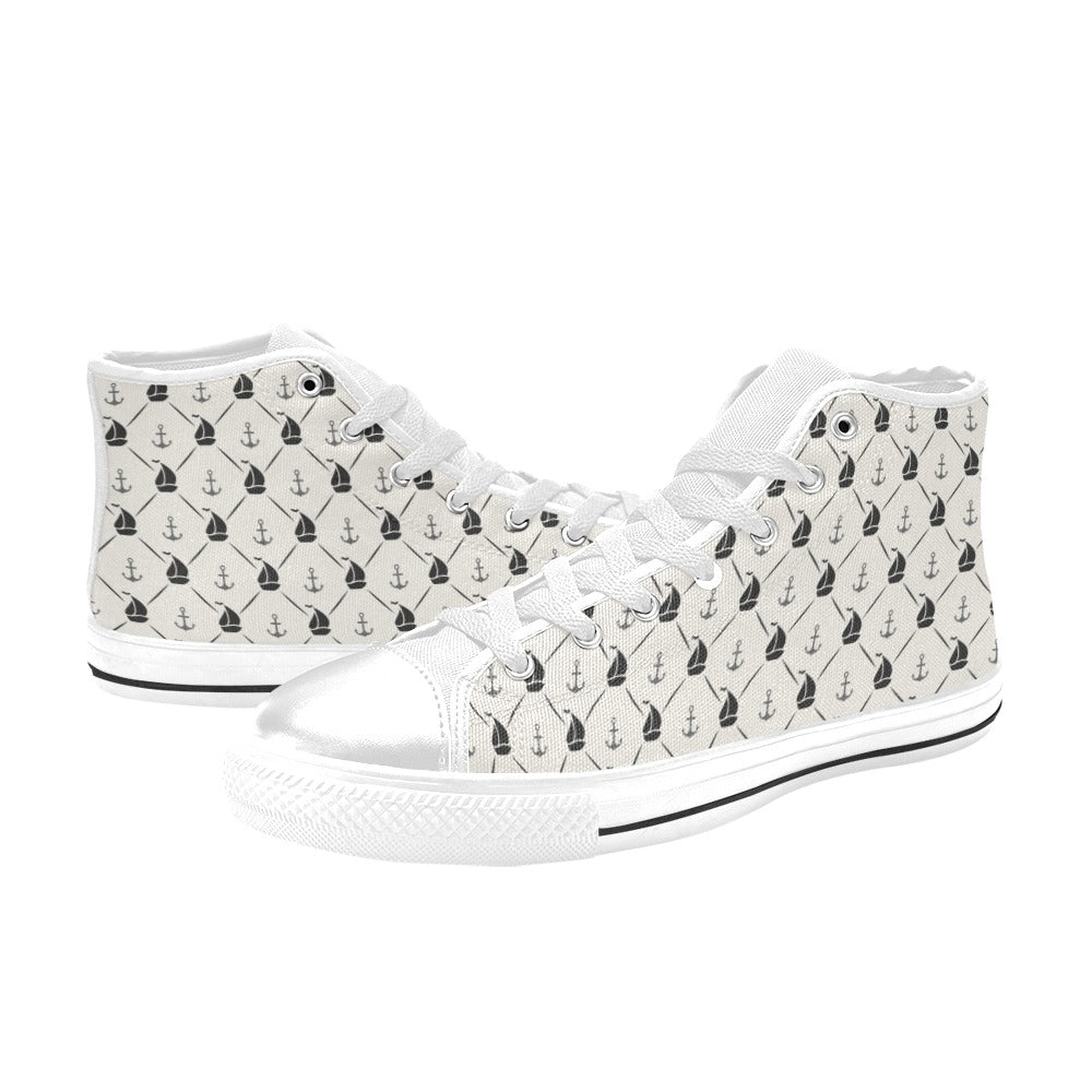 Sailboat Print Design LKS302 High Top Women's White Shoes