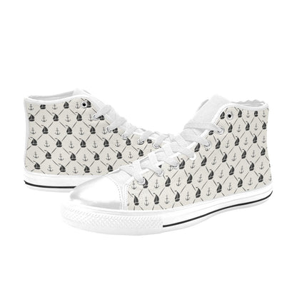 Sailboat Print Design LKS302 High Top Women's White Shoes