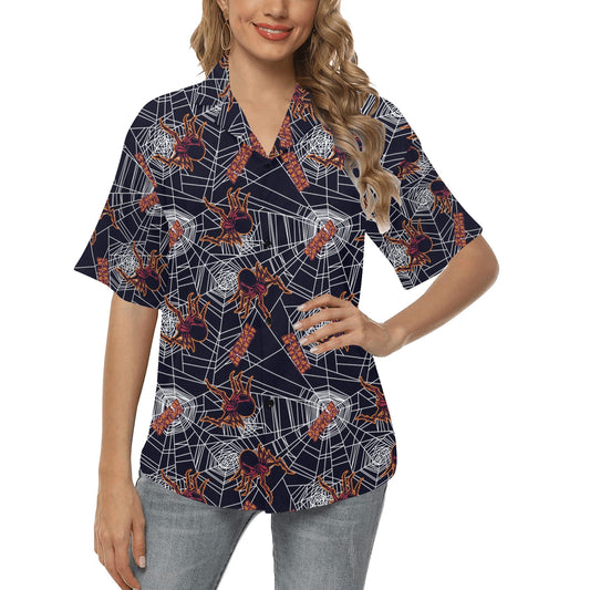 Tarantula Spiderwebs Pattern Print Design 01 Women's Hawaiian Shirt
