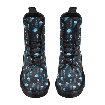 Sea Turtle Jelly Fish Sea Horse Print Design LKS3014 Women's Boots