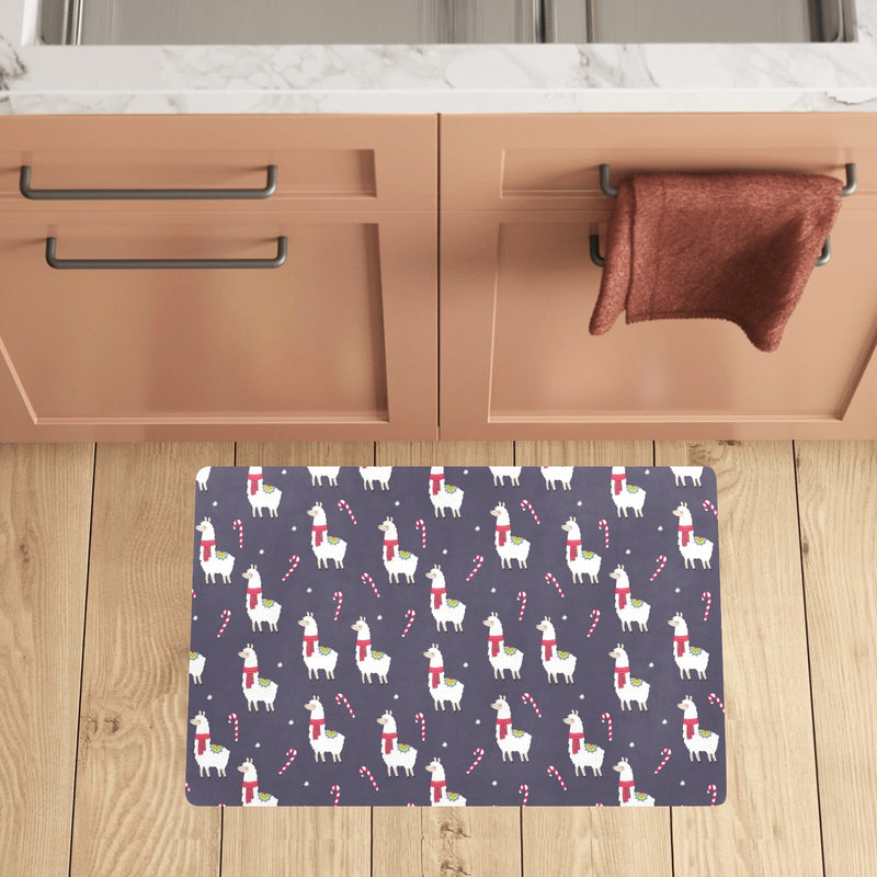 Llama with Candy Cane Themed Print Kitchen Mat