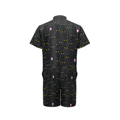 Black Cat Yellow Eyes Print Pattern Men's Romper