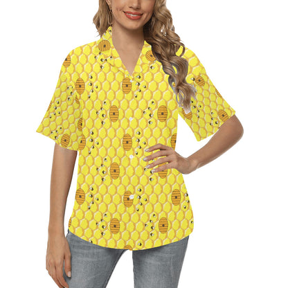 Honey Bee Print Design LKS303 Women's Hawaiian Shirt