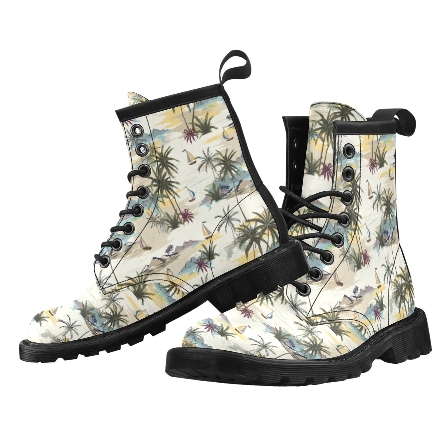 Palm Tree Beach Print Women's Boots