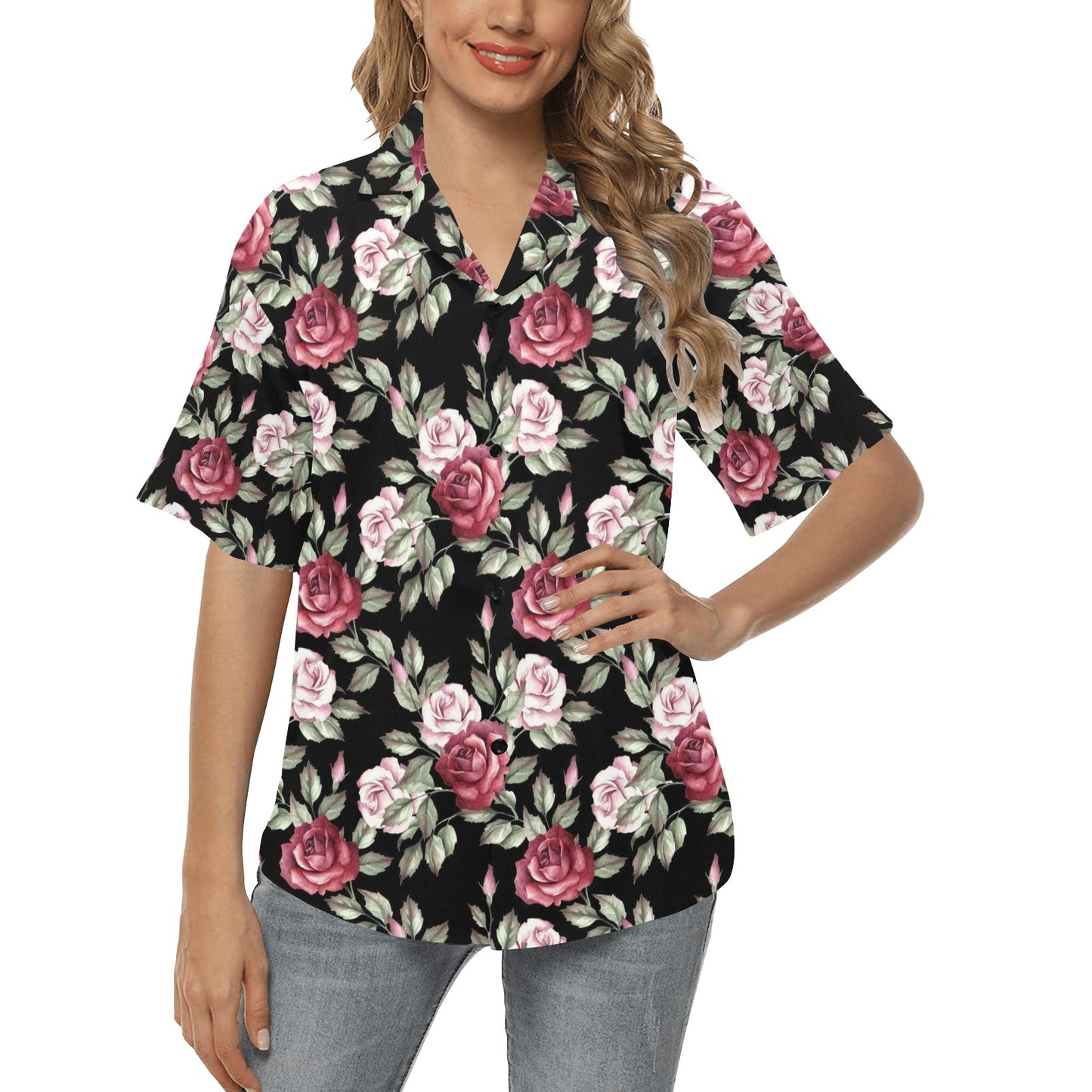Rose Red Pink Pattern Print Design RO03 Women's Hawaiian Shirt